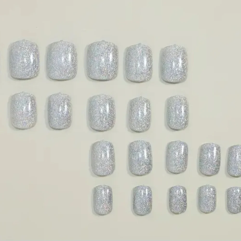 Glittery Silver Solid Press On Nails 24 ct.